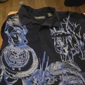 Pelle Pelle Men's Artistic Black and Blue Shirt